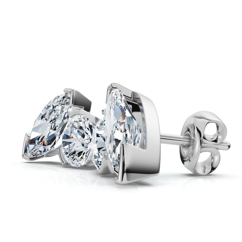 Bliss Diamond 2Ct Toi Et Moi Round & Marquise Diamond Earrings Gold 18" Lab Grown