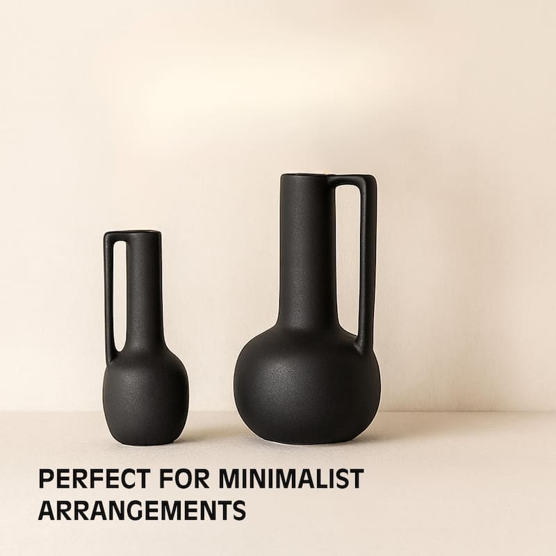 Aria Home Black Ceramic Decorative Water Jug Set of 2 Modern Accent Vase