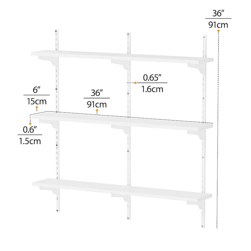 Adjustable Shelf, 36 inch Floating Shelves, Wooden Closet Shelves, Kitchen Shelving, Pantry Shelves, Wall Mounted, Tier Options