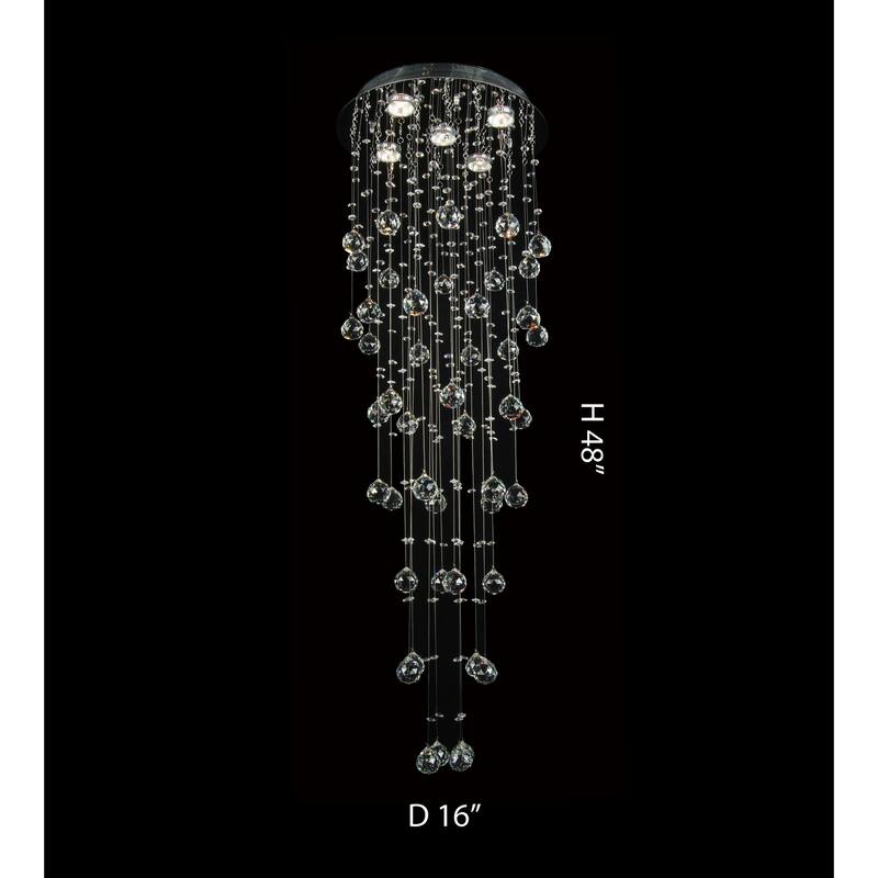 5-Light Chrome Chandelier With Clear Hanging Crystal Balls