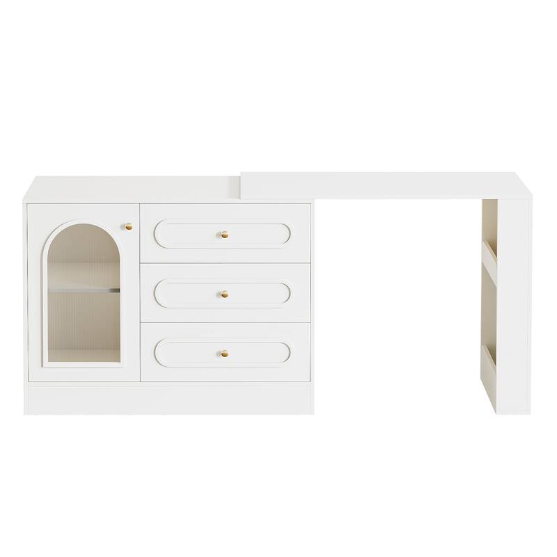 Modern 360° Rotatable Vanity Desk with 3 Drawers, White Corner Vanity