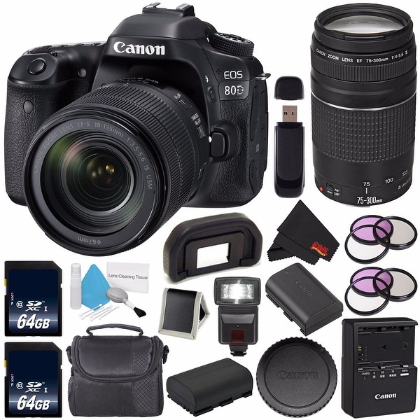 Canon EOS 80D DSLR Camera with 18-135mm Lens (Intl Version) + Canon EF 75-300mm f/4-5.6 III Lens Bundle