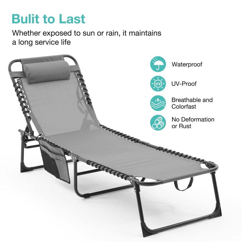 Folding Chaise Lounge Pool Chair Set of 2, Patio Sun Tanning Chair, Outdoor Lounge Chair with 4-Position Reclining Back