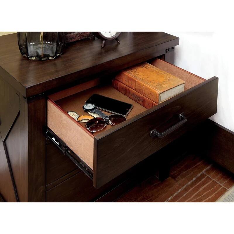 Rustic Style 1pc Nightstand Bedroom Furniture Solid wood 3-Drawers bedside Table Bar Pulls