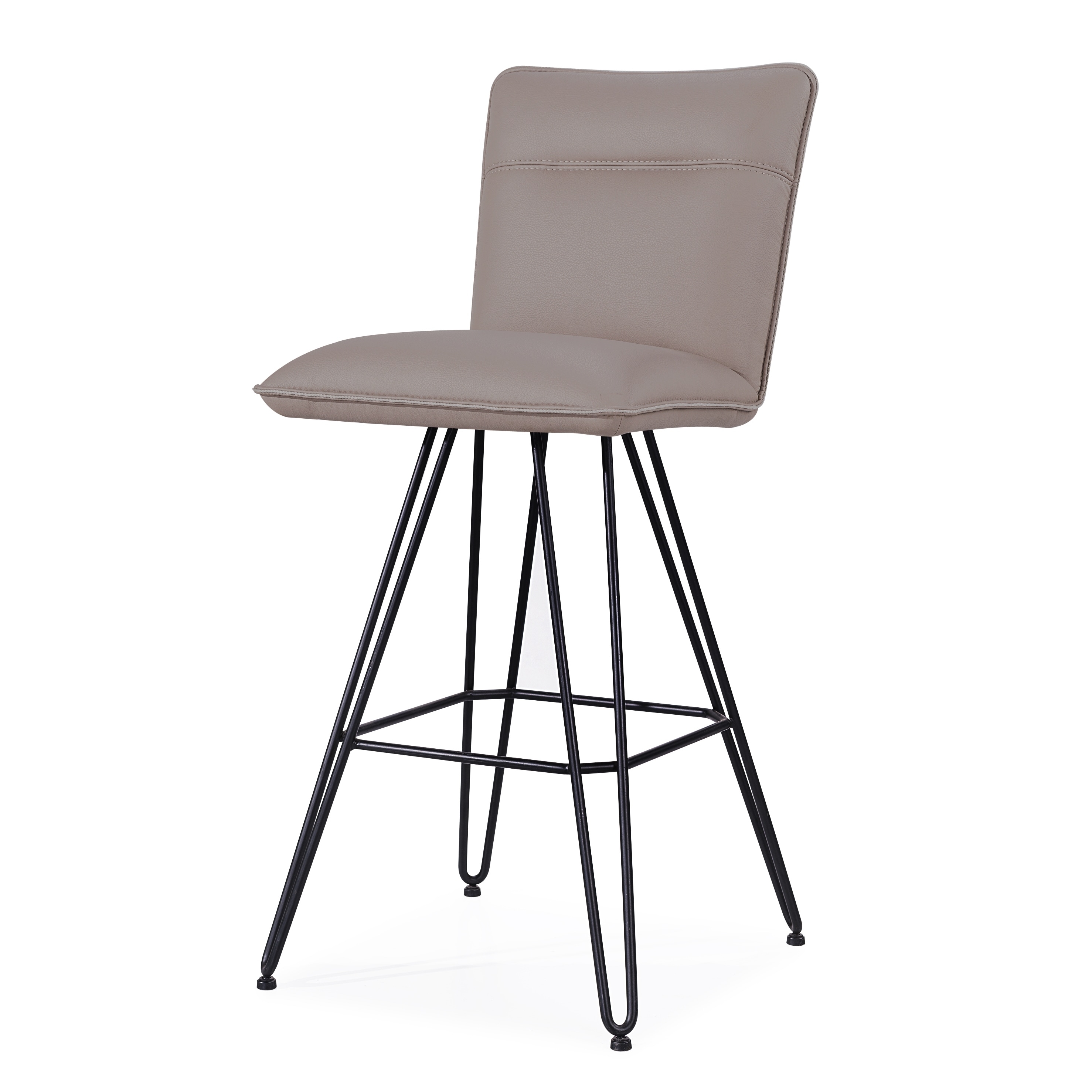 Metal Leather Upholstered Bar Height Stool with Hairpin Style Legs Set of 2, Taupe and Black - 41 H x 18 W x 21 L Inches