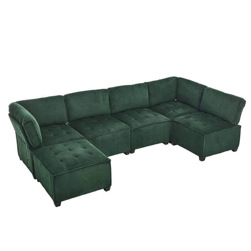 U-Shaped Modular Sectional Sofa, Oversized Corduroy Cloud Couch with Reversible Chaise, Comfy Convertible 6-Seat Corner Couch