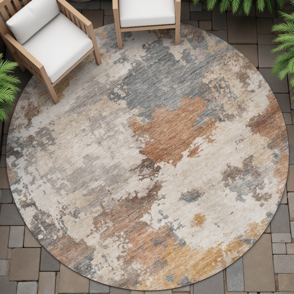 Machine Washable Indoor/Outdoor Abstract Blend Chantille Rug