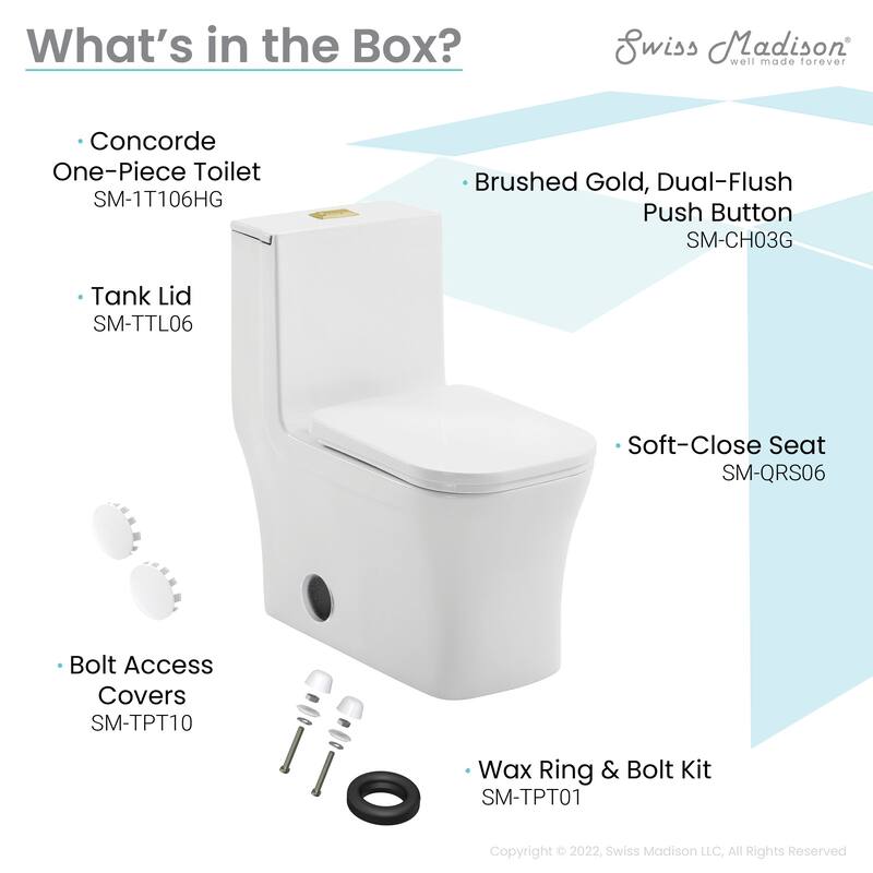 Concorde One Piece Square Toilet Dual Flush, Black Hardware 1.1/1.6 gpf