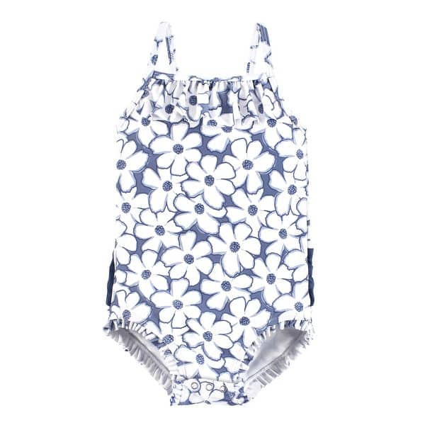 slide 1 of 1, Hudson Baby Girls Baby Swimsuit, Blue Cosmos 12-18 Months - Blue Cosmos Baby