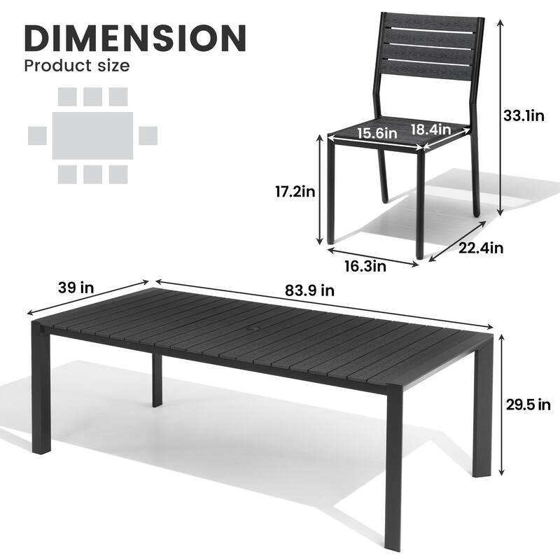 7/9-Piece Patio Outdoor Dining Set Stackable Chairs and Dining Table with Umbrella Hole