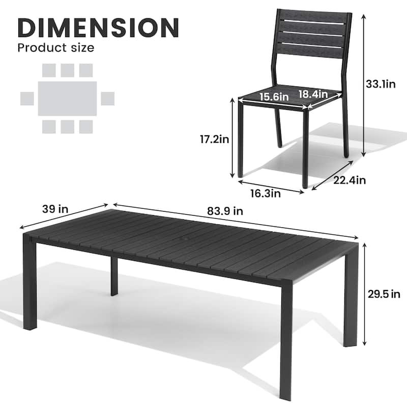 9PCS Outdoor Aluminum Dining Table with Umbrella Hole and Stackable Dining Chairs