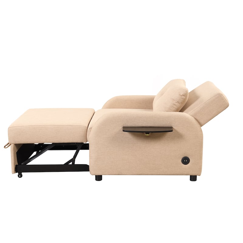 Roomfitters 3-in-1 Pull-Out Sofa Sleeper with 2-Wing Table USB Charging Port for Living Room Recreation Room