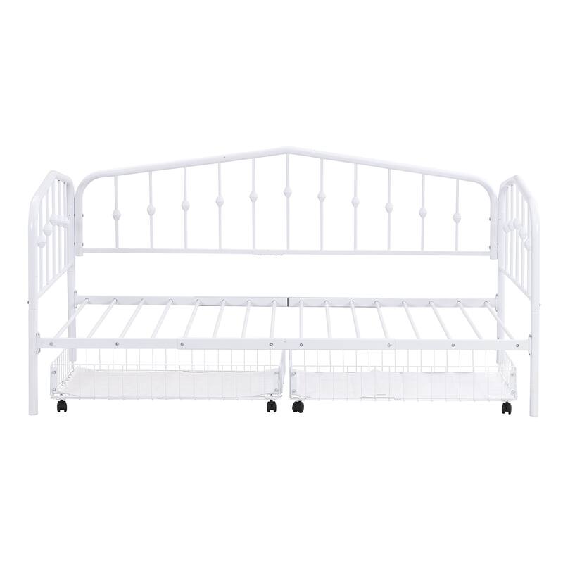 HomeRoots White Metal Twin Bed Frame With Drawers