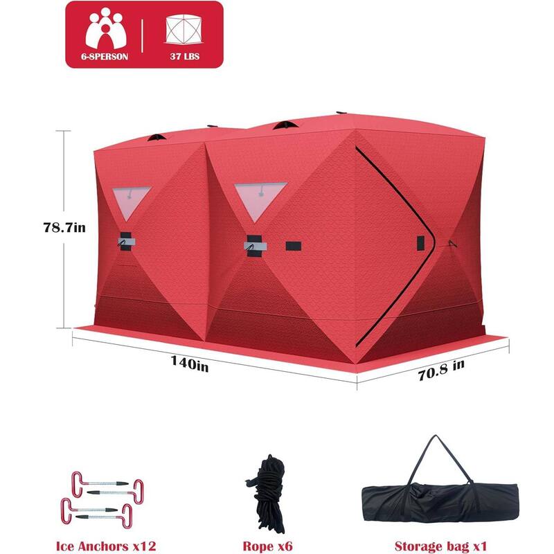 7-8 Person Ice Fishing Shelter Insulated Pop-Up Portable Tent