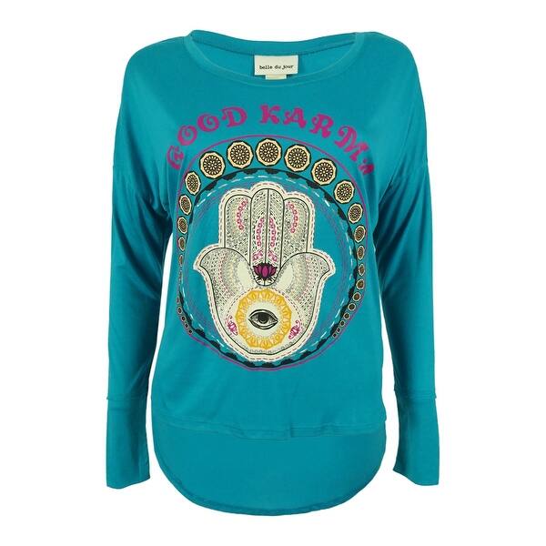 Shop Belle Du Jour Juniors Long Sleeve Good Karma Print Top