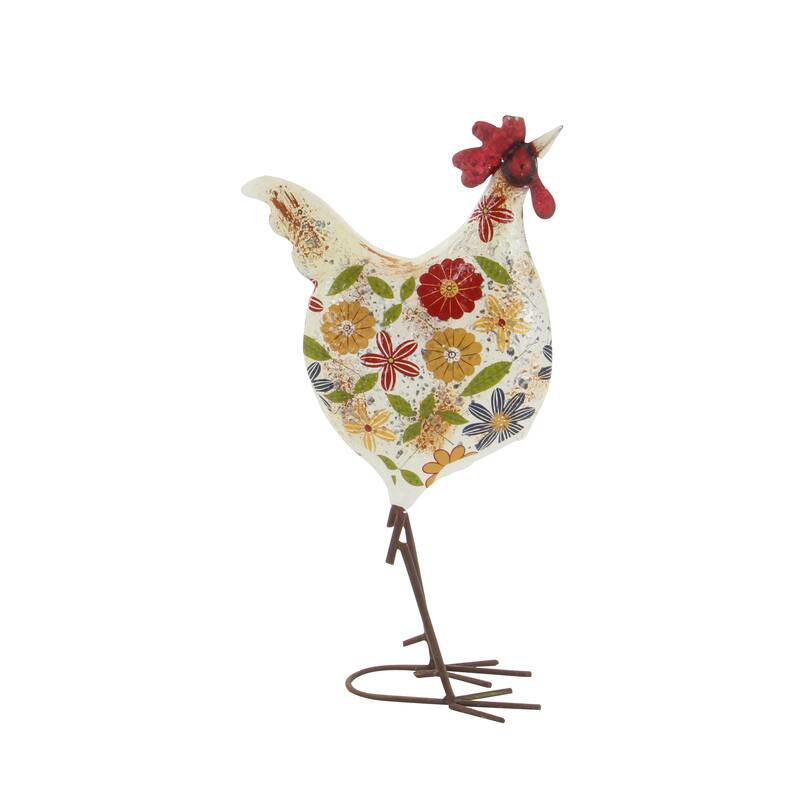Green or Cream Metal Indoor Outdoor Distressed Standing Rooster Garden Sculpture with U Shaped Feet