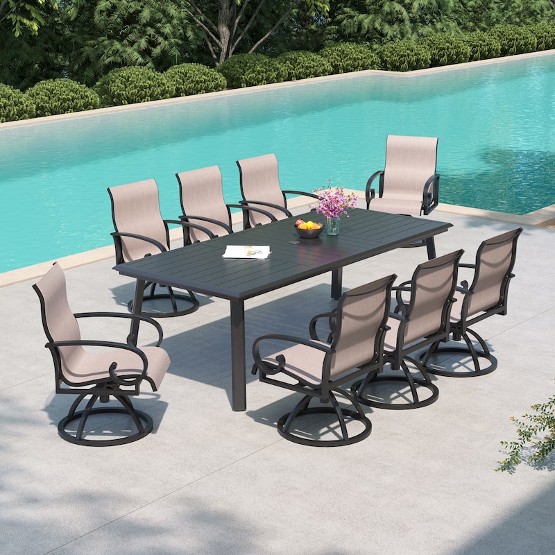 7/9PC Outdoor Patio Aluminum Dining Table with Sunbrella Swivel Dining Chairs