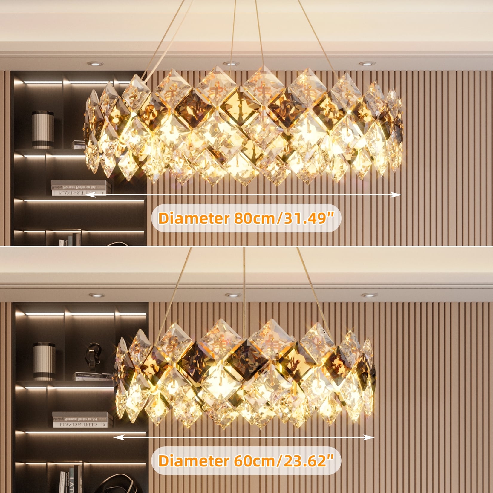 クリスタルゴールド3灯テ一ブルシャンデリア Crystal-Convertible-Chandelier