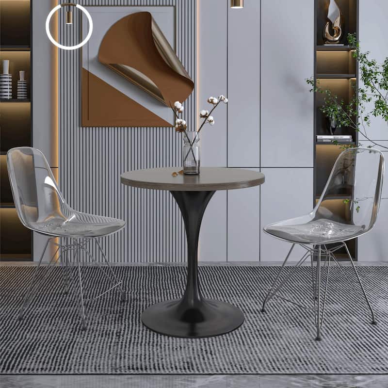 LeisureMod Verve 27" Round Dining Table with MDF Wood TableTop and Black Steel Base for Kitchen & Dining Room - 27.56"
