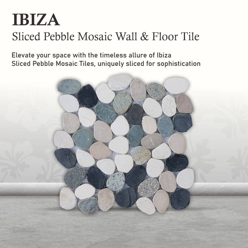 Ibiza Sliced Pebble Mosaic, Backsplash Kitchen Walls, Shower and Bathroom Floors 12" X 12" (5 Sqft per case) - Case (5 Tiles)