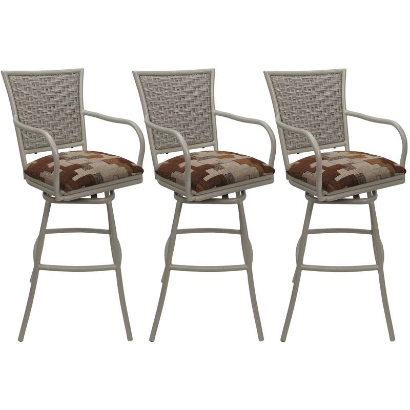 Set of 3 Outdoor Indoor Bar Stool Counter, Extra Tall - Erin with Arms - Craftsman Terracotta - Beige - Counter Height