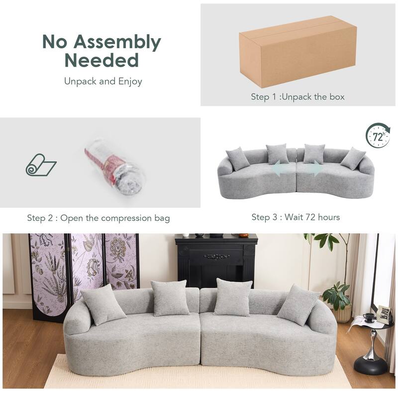 Modular Curved Sectional Sofa, Full Compression 4-Seater Foam Couch, Chenille Boneless Cloud Sofa for Living Room, Bedroom