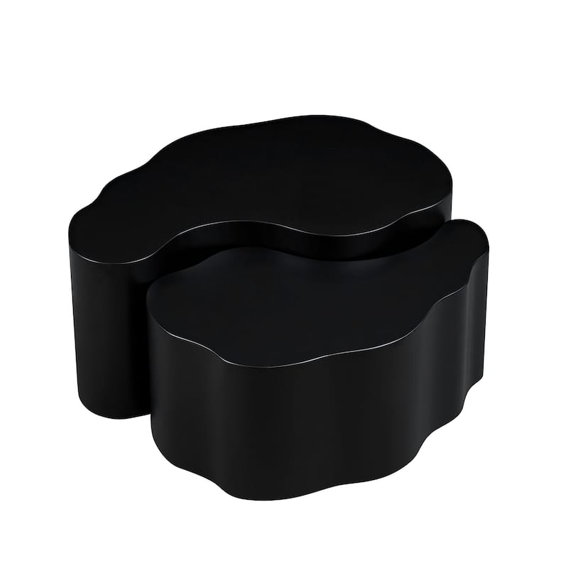 Irregular Coffee Tables Set of 2, Modern Unique Shape Accent Tables - Black