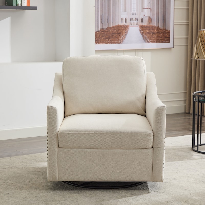 Fabric Swivel Rotating Accent Chair with USB and Side Pocket