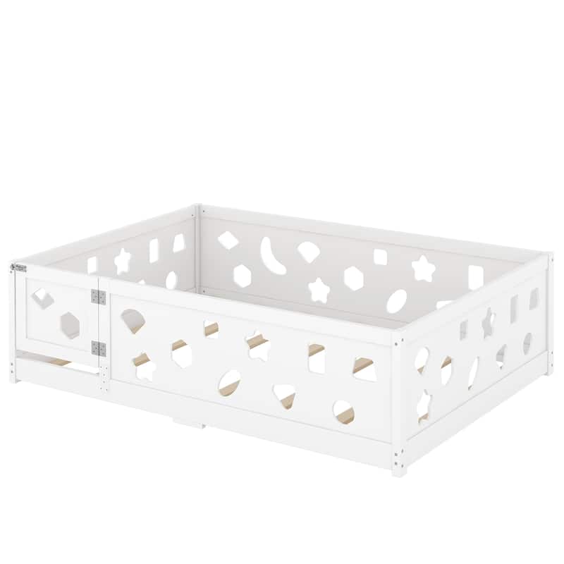 Full Size Montessori Floor Bed with Safety Guardrails & Door - 300LB Capacity