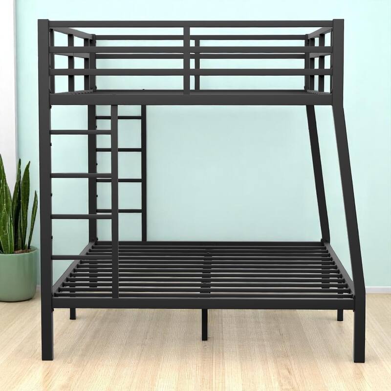 Full XL/Twin XL Over Queen Metal Bunk Bed for Adults and Teens, Heavy Duty, Storage, Noise-Free, No Box Spring