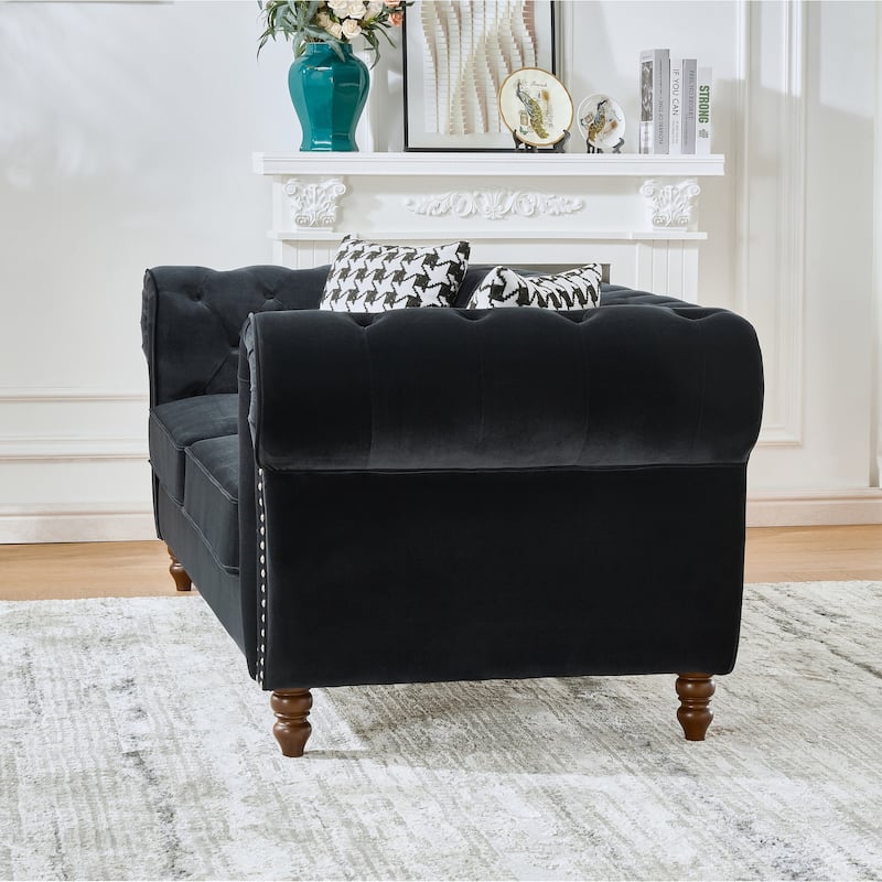 67"Chesterfield ‌velvet upholstery fabric Sofa with Roll Armrest & Nailhead,Upholstered Mid Century Modern Couch,2 Seater Couch
