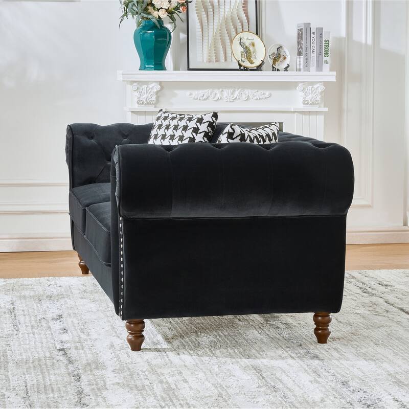 Elegant Velvet Sofa Couch Loveseat with Nailhead, 2-Seater Sofa Couch with Rolled Armrests for Living Room