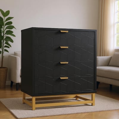 4 Drawer Dresser, with Metal Legs and Gold Handles