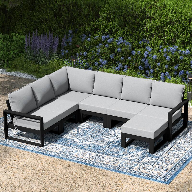 Endless Patio 7-Piece Deep Seating Set with Ottoman with Black Frame