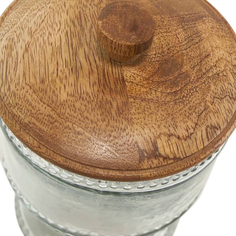 Clear Glass Beaded Living Room Decorative Jars with Wood Lids (Set of 2)