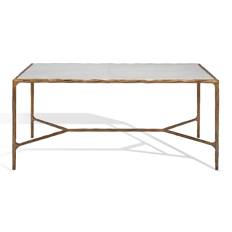 SAFAVIEH Couture Beril Rectangle Metal Coffee Table - 40 In. W x 22 In. D x 18 In. H - 40"W x 22"D x 18"H - Brass/Marble