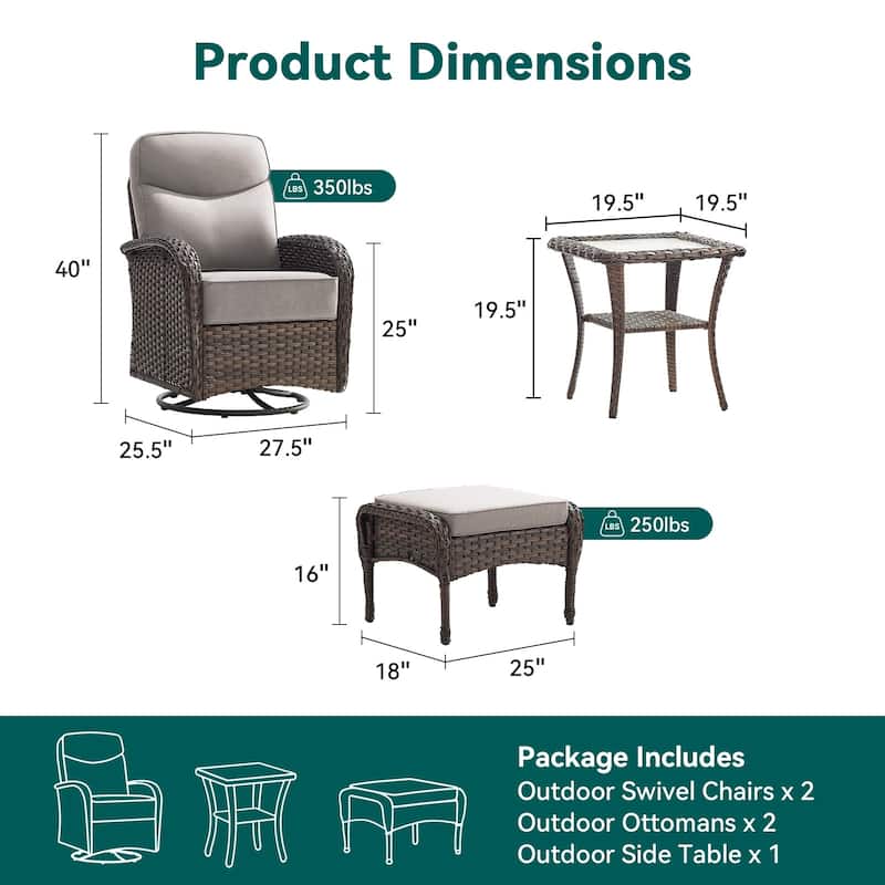 Pocassy Outdoor Sofa Swivel Chair and Ottman with Fire Pit Table