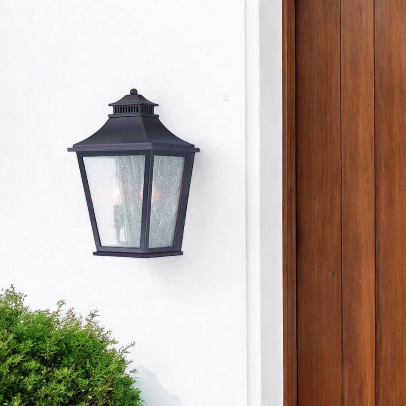 Antique Brass Glass Flush Mount Wall Light with Steel Accents 2-Light - 7” x 9” x 14.5” (D x W x H)