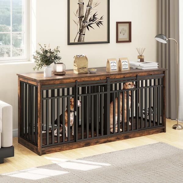 slide 2 of 40, Moasis Extra Large Dog Crate Furniture with Sliding Doors