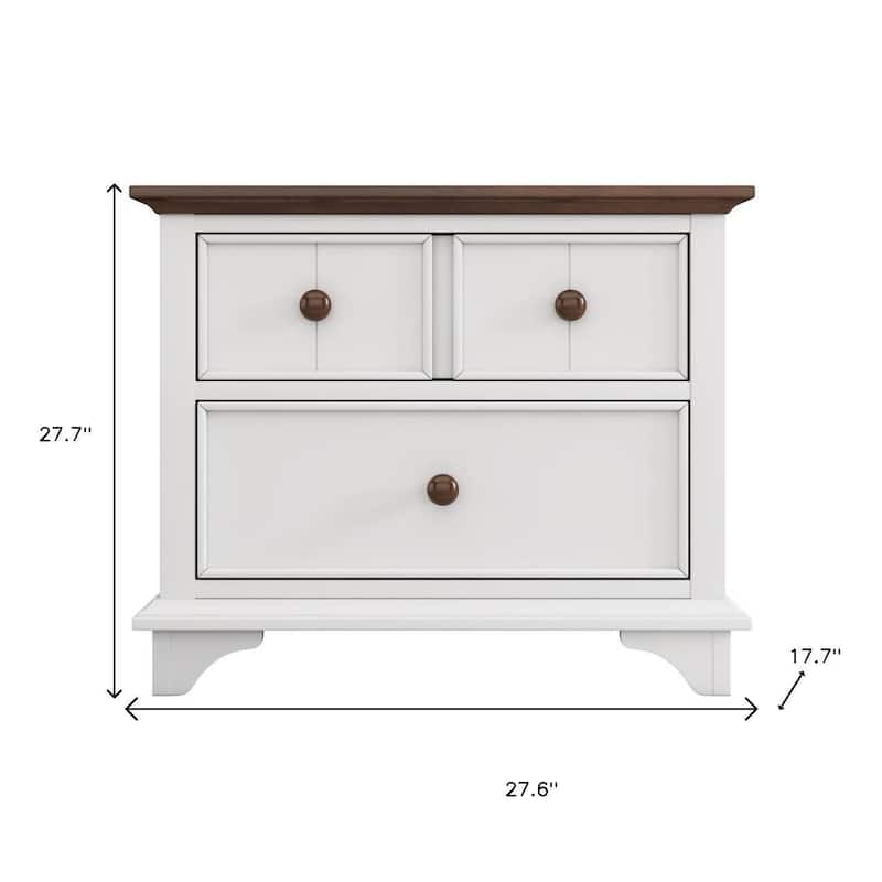 HomeRoots 28" White And Walnut Brown Wood Two Drawer Nightstand