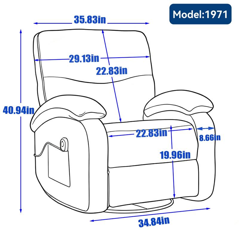 Manual Swivel Recliner Chair with Heat & Massage, Heavy Duty Recliner Chair with Side Pocket, Ergonomic Single Sofa Chair