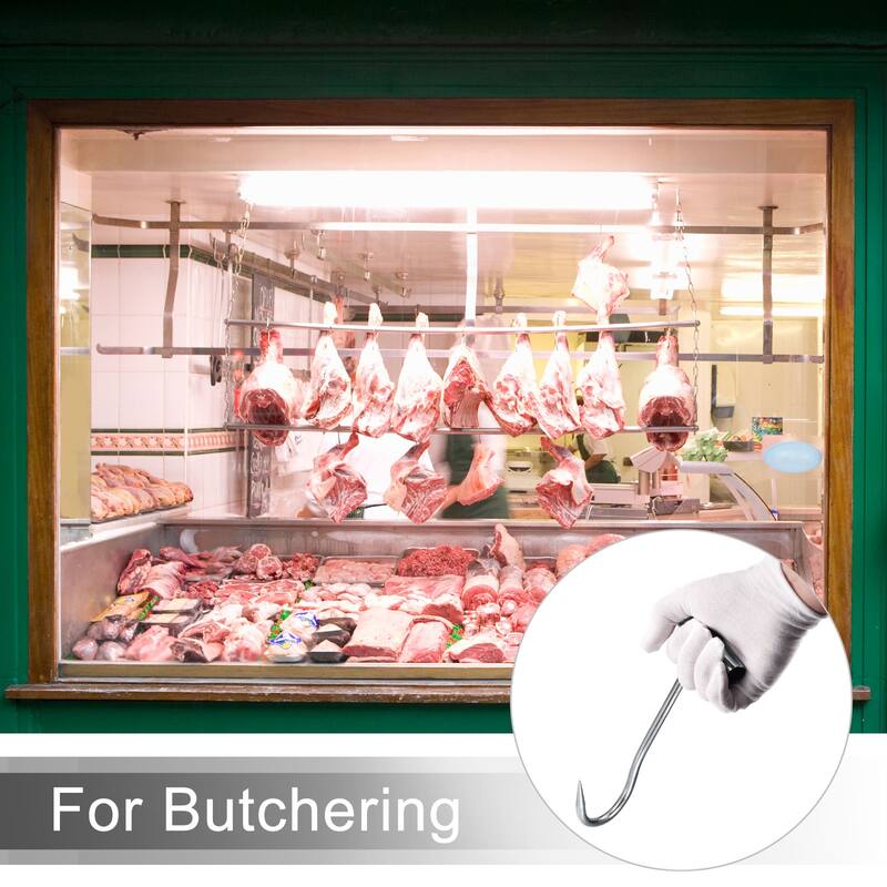 8"(200mm) T-Handle Meat Boning Hook, Galvanized Curved T Hooks for Butcher - Silver Tone