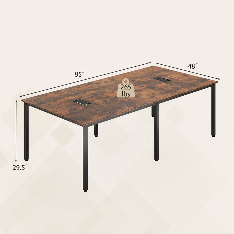 Engineered Wood Conference Table for 10 with Cable Grommets and Metal Frame