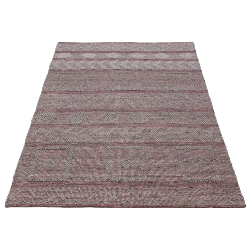 ECARPETGALLERY Braid weave Sienna Grey, Pink Wool Rug - 6'1 x 9'1