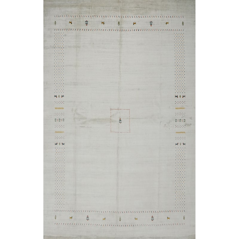 Hand Knotted Oriental 100% Wool Carpet Tribal Animal Pictorial Beige & Ivories Gabbeh Area Rug - 12' 0'' X 9' 0''