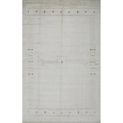 Hand Knotted Oriental 100% Wool Carpet Tribal Animal Pictorial Beige & Ivories Gabbeh Area Rug - 12' 0'' X 9' 0''