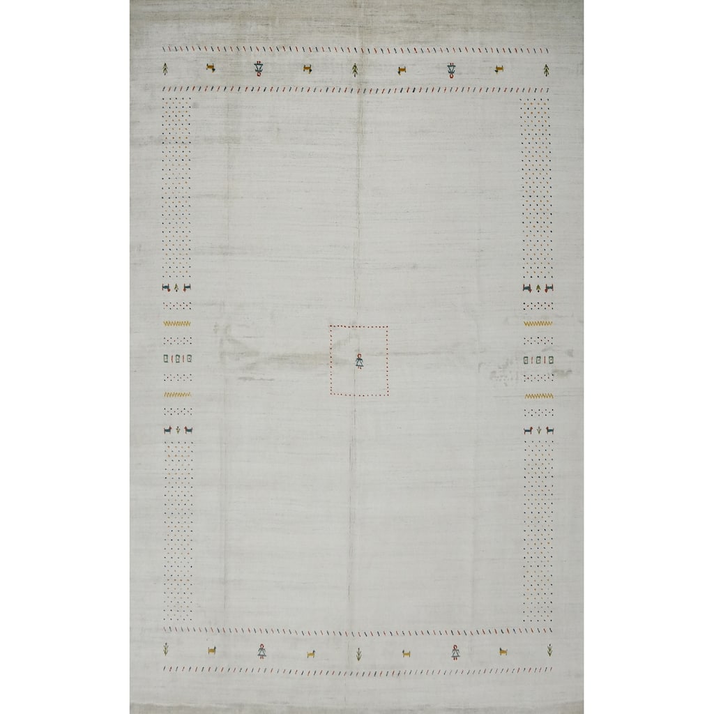Hand Knotted Oriental 100% Wool Carpet Tribal Animal Pictorial Beige & Ivories Gabbeh Area Rug - 12' 0'' X 9' 0''