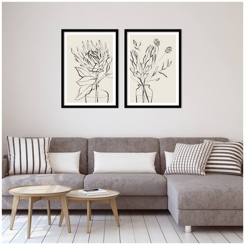 Kate and Laurel SB Protea Sketch No. 1 & No. 2 2 Piece Framed Wall Art Print Set by Sara Berrenson