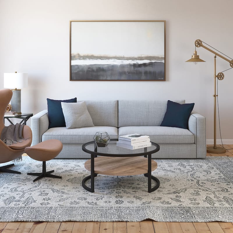 Carbon Loft Mornie Coffee Table in Blackened Bronze with Oak Shelf