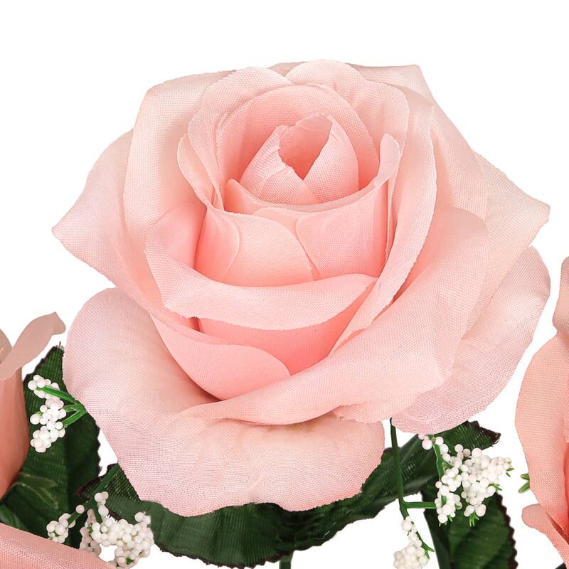 Set of 12 Pink Peach Artificial Open Rose Flower Stem Bush Bouquet 14in - 14" L x 7" W x 7" DP
